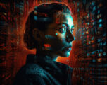 Glowing cyborg statue illuminated in blue mystery generated by AI Glowing cyborg statue illuminated in blue mystery generated by artificial intelligence